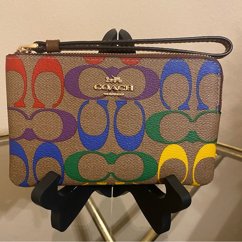 Coach signature rainbow zip wristlet